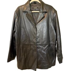 Excelled Collection 100% Leather Black Button Front Coat Vintage Y2K Size 2XL